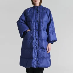 Feather down frakke med knapper, twilight blue