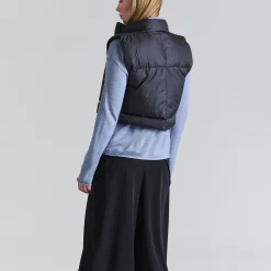 Feather down kort vest, black