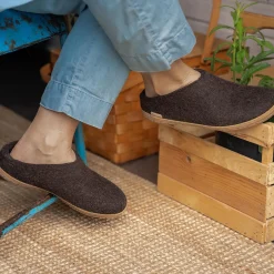 Filttøffel med naturgummisål, naturbrun