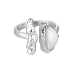 Foil Ring med perler, forsølvet