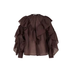 Fria Frill Blouse, chocolate plum