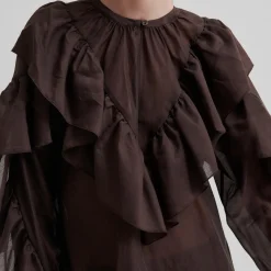 Fria Frill Blouse, chocolate plum