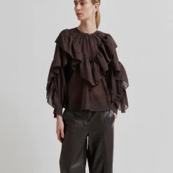 Fria Frill Blouse, chocolate plum
