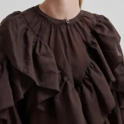 Fria Frill Blouse, chocolate plum