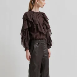 Fria Frill Blouse, chocolate plum