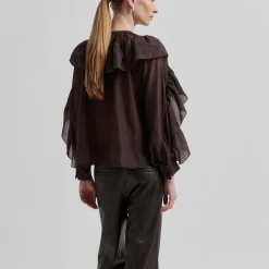 Fria Frill Blouse, chocolate plum