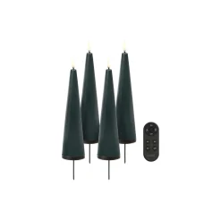 Giftbox w. spike, remote, LED cone candle 4-pack, pine green