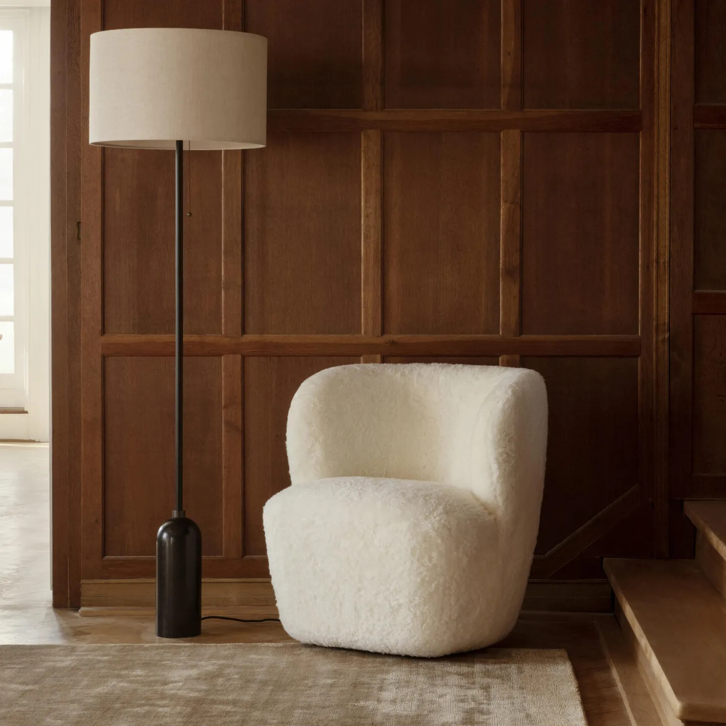 Gravity Floor Lamp, blackened steel/canvas