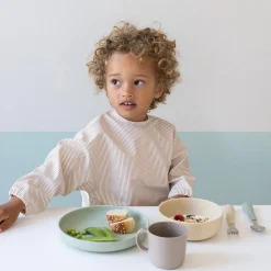 Hagesmæk med ærmer, classic stripes camel