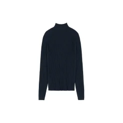 High Neck Rib Blouse, dark navy