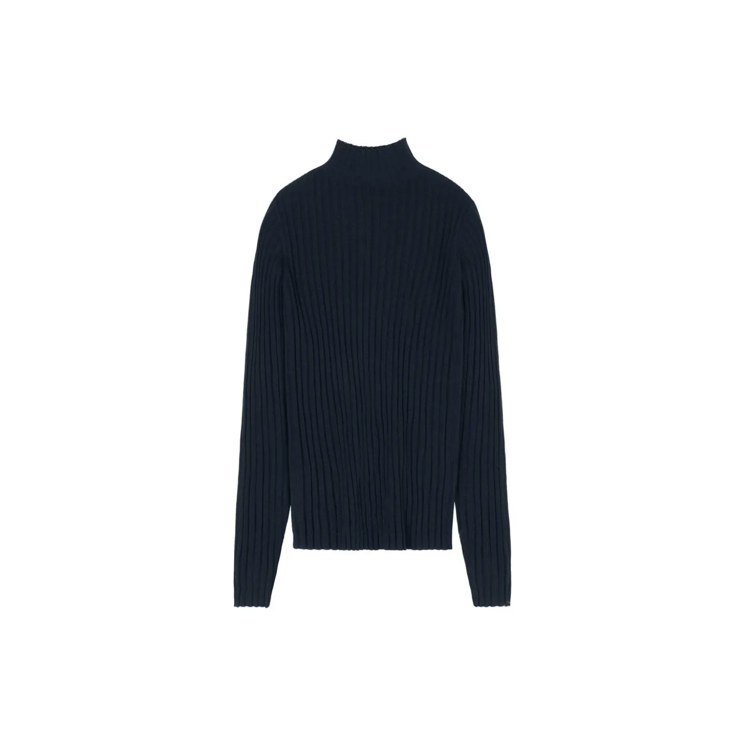 High Neck Rib Blouse, dark navy