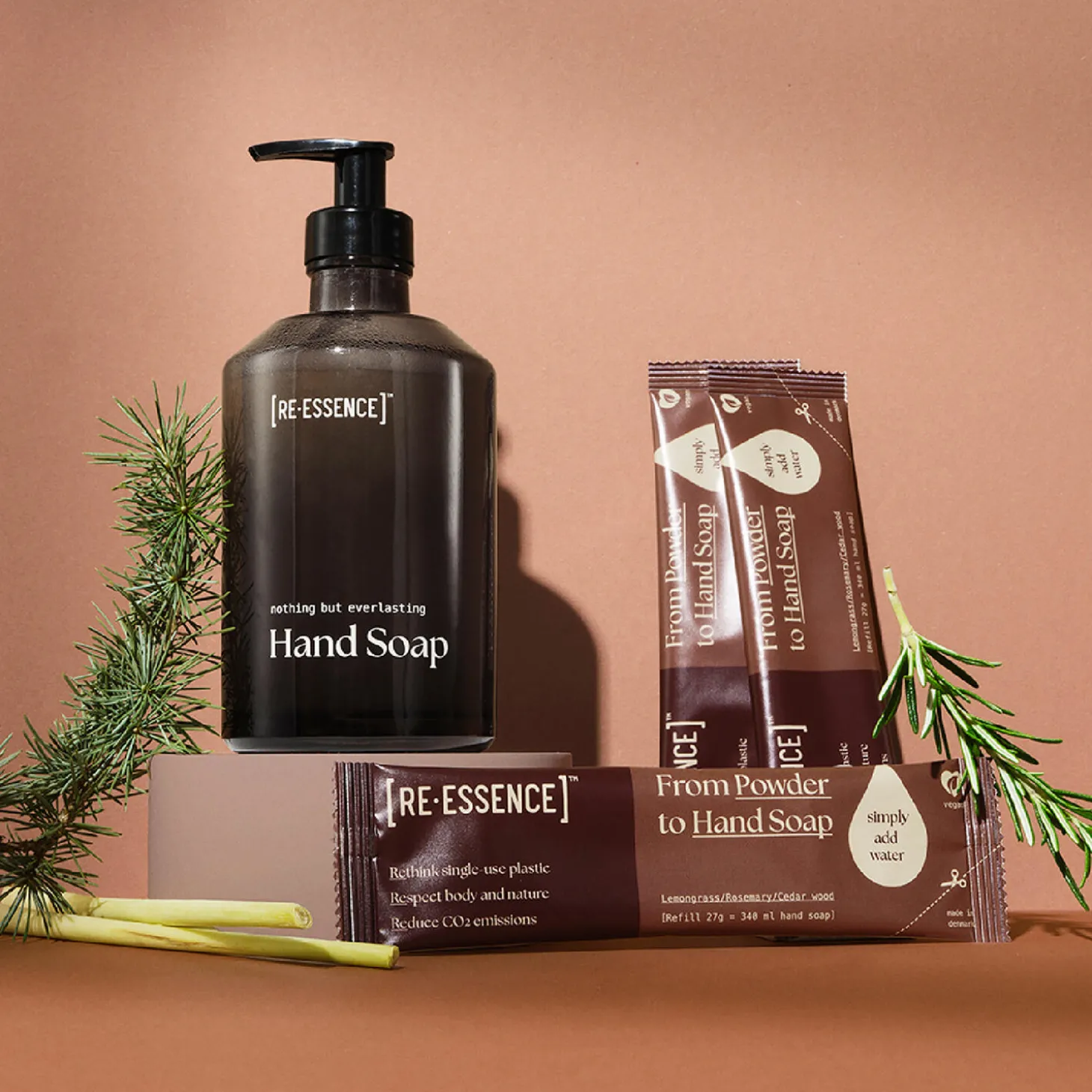 Håndsæbe startersæt, citrongræs/rosmarin/cedertræ