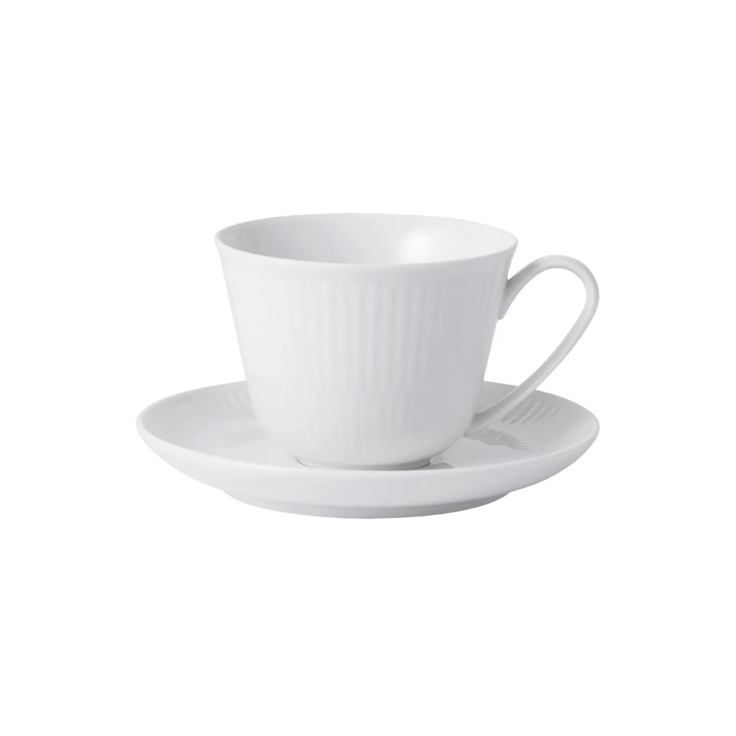 Hvid Riflet kop med underkop 24 cl