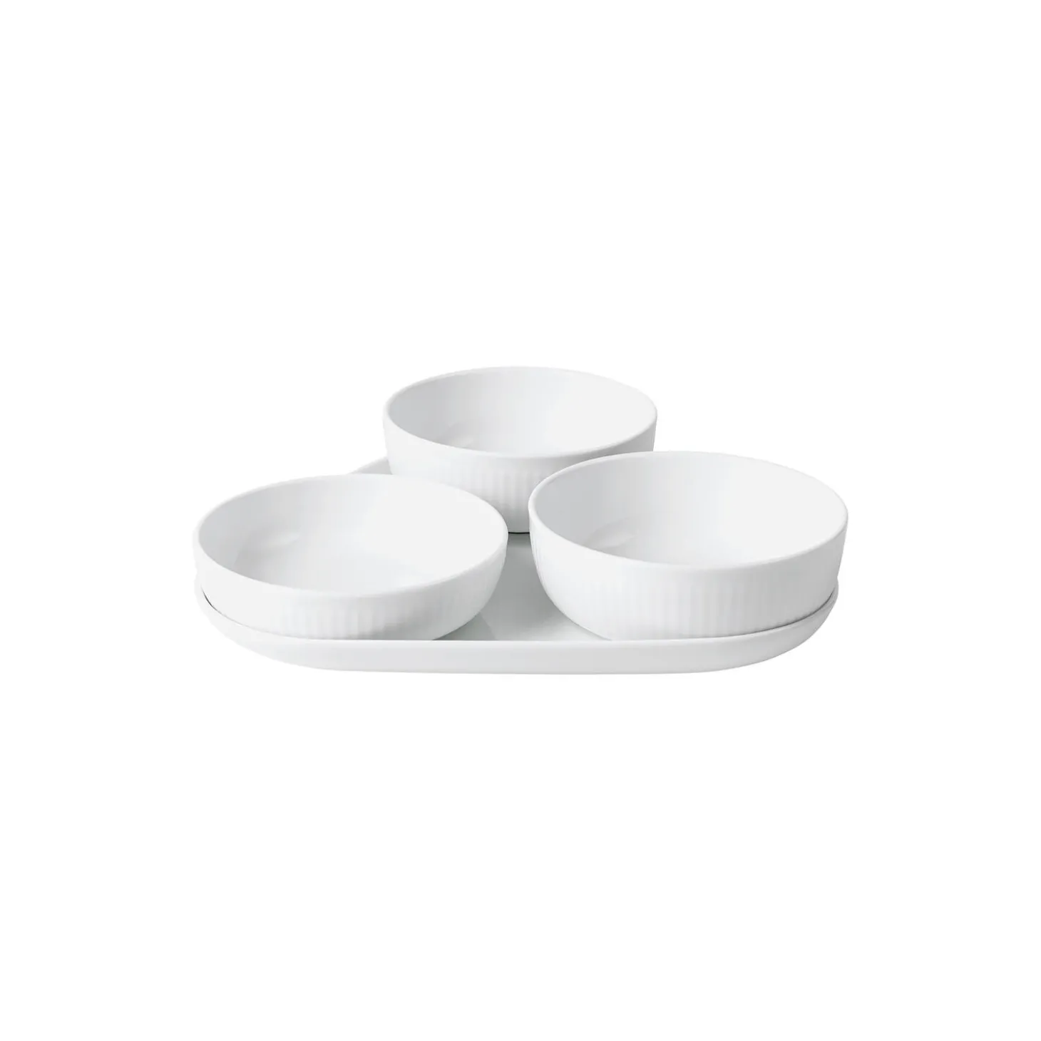 Hvid Riflet serveringssæt 4 dele