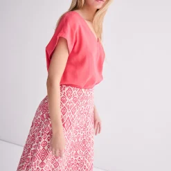 IHLINNO Blouse with Short Sleeve, geranium