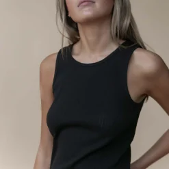 Irene pointelle top, black