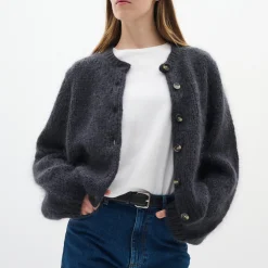 JetraIW Cardigan, dark grey melange