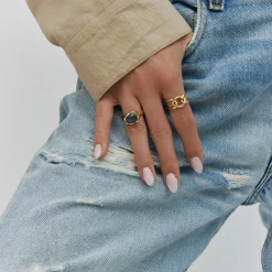 Joanne ring m. ædelstene, guldbelagt/rose quartz