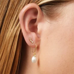 June Earring, gold/white pearl