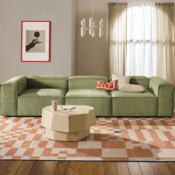 Lennon modulær 4-pers. sofa, riflet fløjl olivengrøn