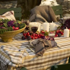Linen/Cotton Tablecloth, olive/white/stone