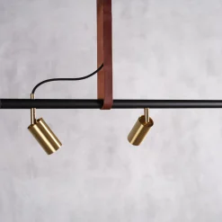 Long John 4 Spot Pendant Brown Leather, black/brass