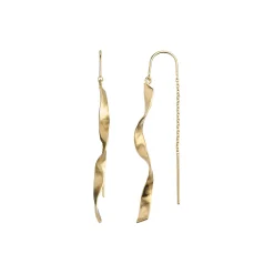 Long Twisted Hammered Earring with Chain Single, gold