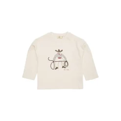 LS T-Shirt w. Cowboy Print & Embroidery, cream