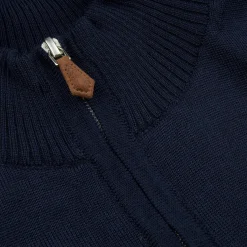 Merino Wool Zip Cardigan, navy