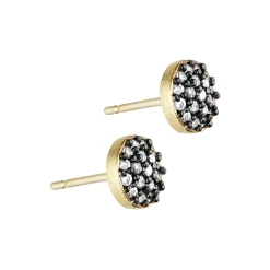 Mia round post ørering, guldbelagt/sort front & zirkoner