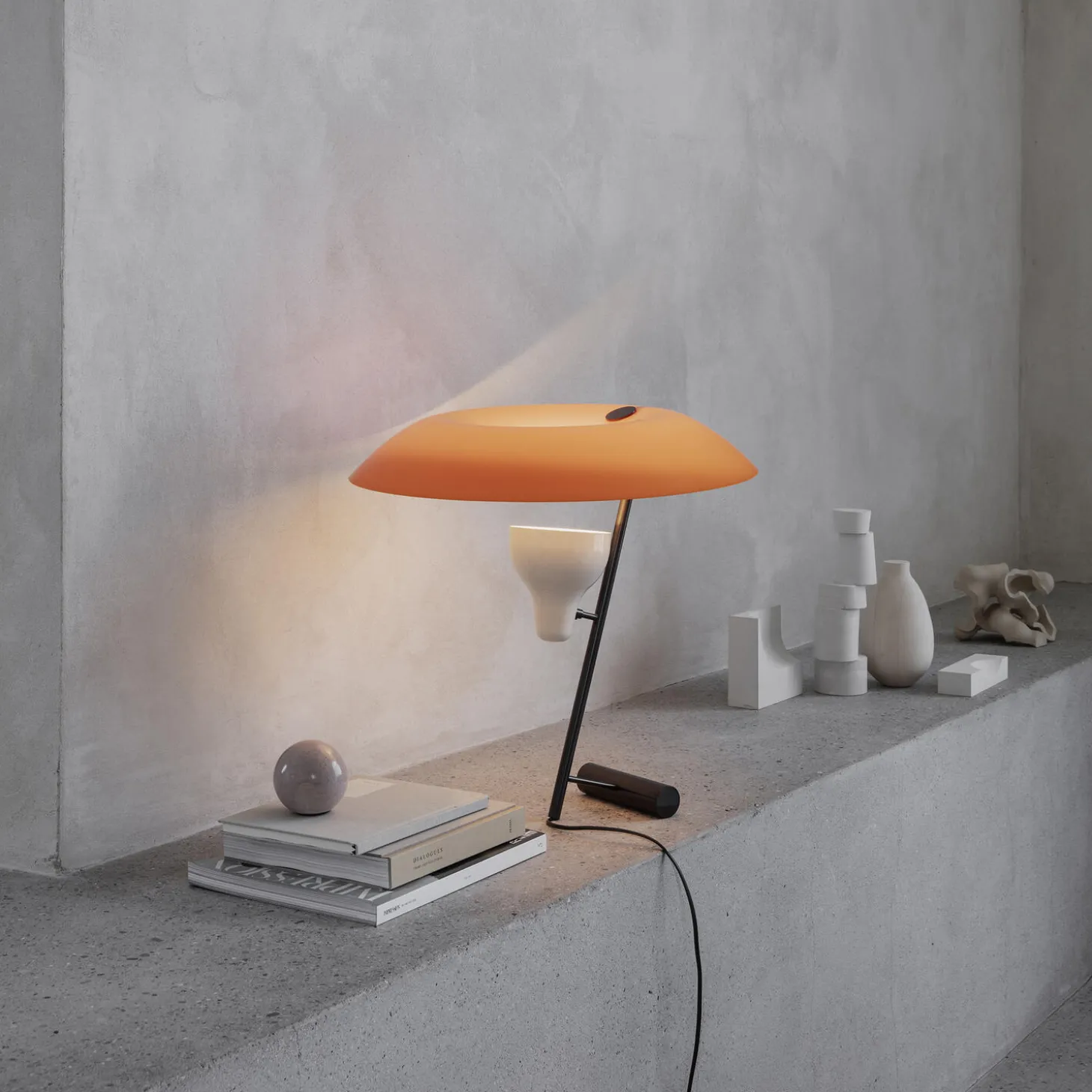 Model 548 Table Lamp, orange/dark burnished brass