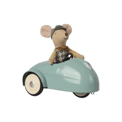 Mus med bil og garage, blå