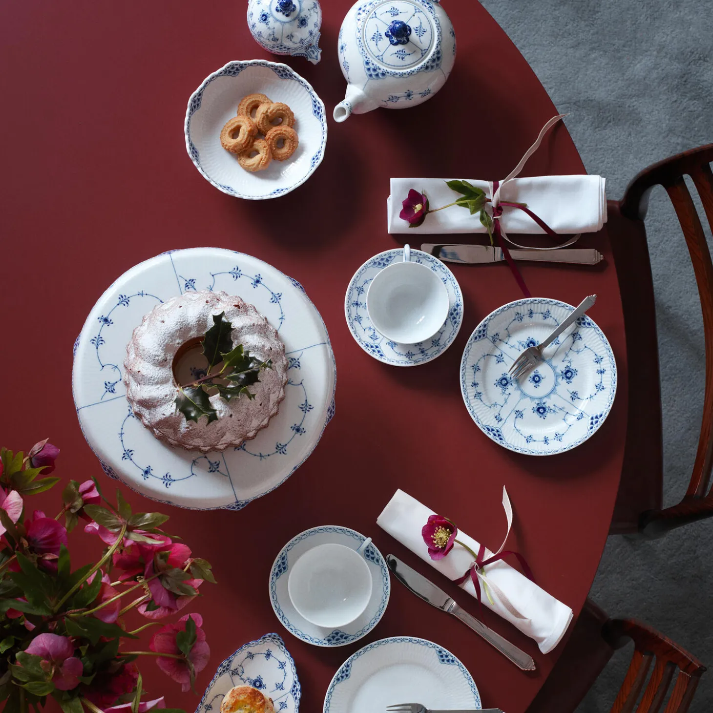 Musselmalet Halvblonde sukkerskål med låg 20 cl