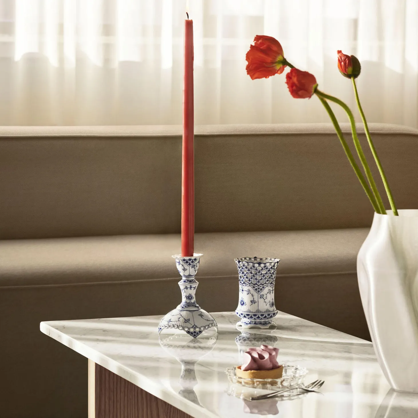 Musselmalet Helblonde lysestage 13,5 cm