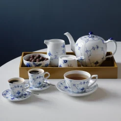 Musselmalet Riflet espressokop med underkop 9 cl