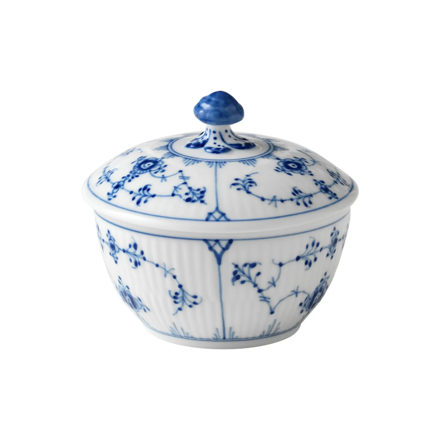 Musselmalet Riflet sukkerskål med låg