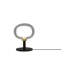 NABILA bordlampe, mat sort/børstet messing/klart glas