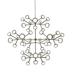 NABILA lysekrone, mat sort/børstet messing/klart glas