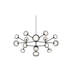 NABILA lysekrone, mat sort/sort krom/røget glas