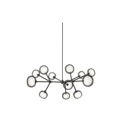 NABILA lysekrone, mat sort/sort krom/røget glas