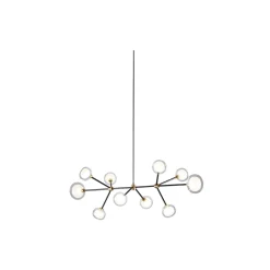 NABILA lysekrone, mat sort/børstet messing/klart glas