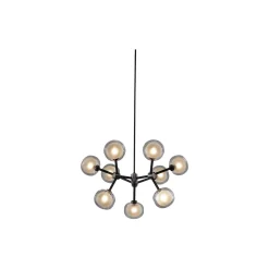 NABILA lysekrone, mat sort/sort krom/røget glas