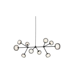 NABILA lysekrone, mat sort/sort krom/røget glas