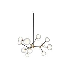 NABILA lysekrone, mat sort/børstet messing/klart glas