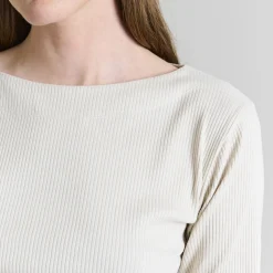 Naibu rib bluse med 3/4 ærme, ivory