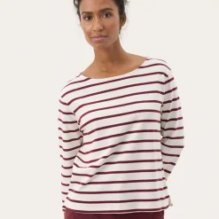 NelaPW T-shirt, tawny port stripe