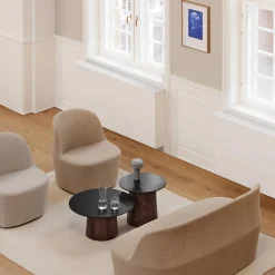 Niveau sofabord Ø 110 cm, Black Marquina/oiled stained ash