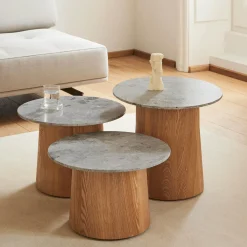 Niveau sofabord Ø 45 cm, Tundra Grey/oiled ash