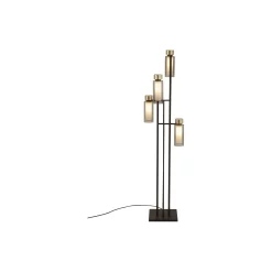 OSMAN gulvlampe, mat sort/børstet messing/røget glas