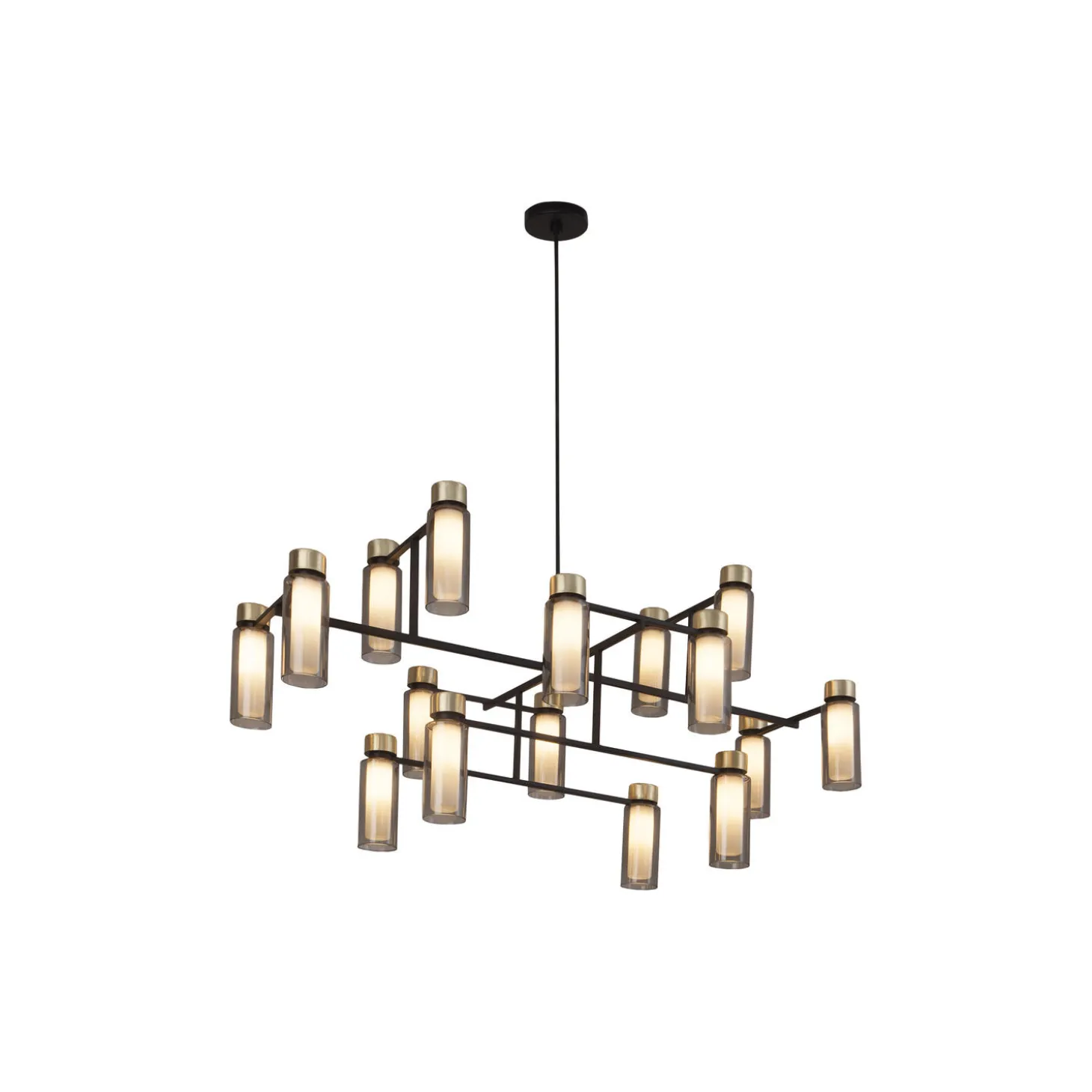 OSMAN lysekrone, mat sort/børstet messing/røget glas